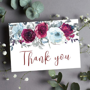 Cartão Postal Burgundy Floral Modern Weding Obrigado