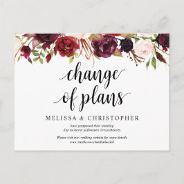 Cartão Postal Burgundy Florals, novo plano de casamento adiado