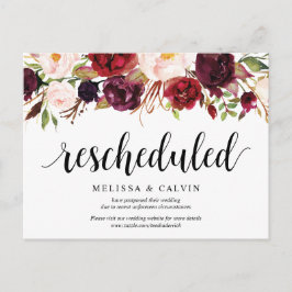 Cartão Postal Burgundy Florals, novo plano de casamento adiado