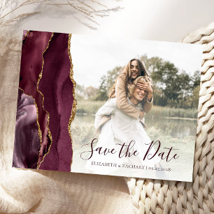 Cartão Postal Burgundy Gold Ágata Personalizado Foto Salve a Dat