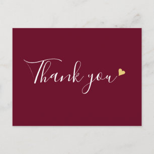 Cartão Postal Burgundy Gold Heart Script Agradecimento Comercial