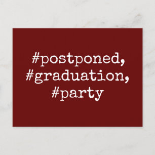 Cartão Postal Burgundy Hashtag Adiou a Festa de formatura