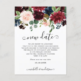 Cartão Postal Burgundy Marinho Blush Floral Alterar a Data