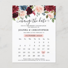 Cartão Postal Burgundy Marinho Blush Floral Alterar a Data
