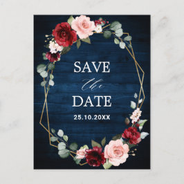 Cartão Postal Burgundy Marinho Blush Floral Geométrico salvar a