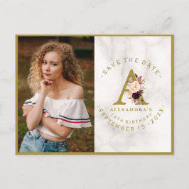 Cartão Postal Burgundy Pink Foto Floral Aniversário Salvar Data