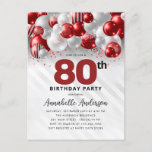 Cartão Postal Burgundy Red Silver Balloon Glitter 80 Birthday<br><div class="desc">Glam Moderno Burgundy Red Silver Balão Brilhante Glitter Qualquer Convite De Aniversário</div>