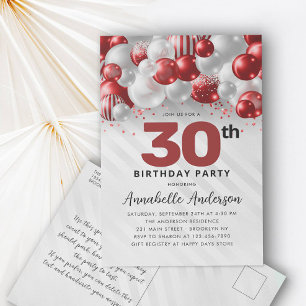 Cartão Postal Burgundy Silver Balloon Glitter Qualquer Idade Ani