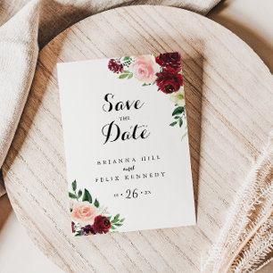 Cartão Postal Burgundy Spring Floral Save the Date