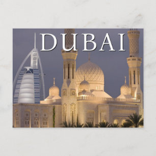 Cartão Postal Burj al Arab Mesquita à Noite Dubai Aniversári