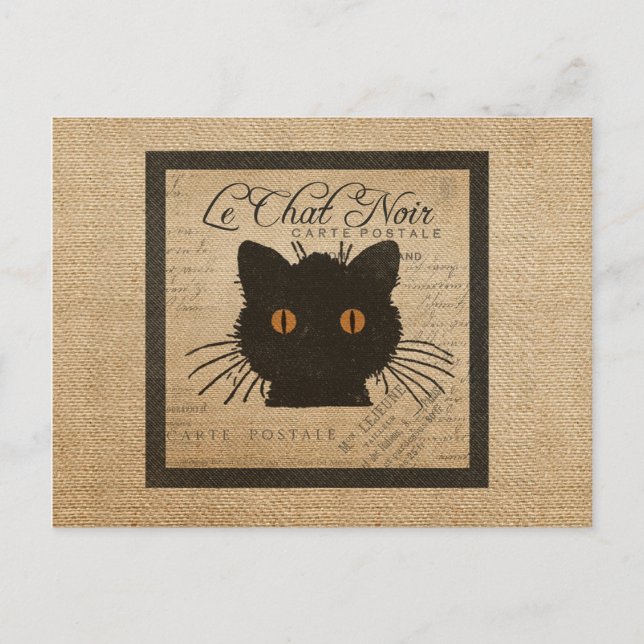 Cartão Postal Burlap Le Chat Noir Francês O Gato Negro (Frente)