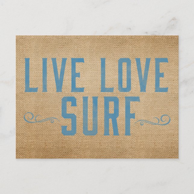 Cartão Postal Burlap Live Love Surf (Frente)