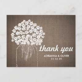 Cartão Postal Burlap Mason Jar Flowers Casamento Obrigado