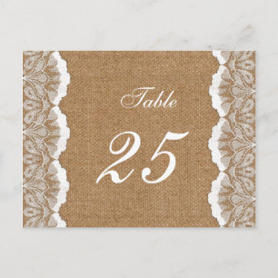 Cartão Postal Burlap Rustic Chic e casamento com o Lace Country