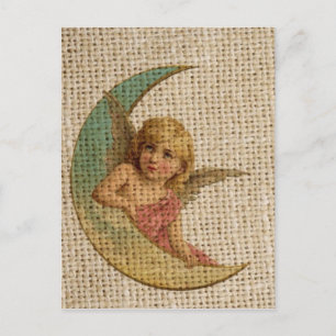 Cartão Postal burlap vintage angel vitoriano da lua