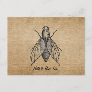Cartão Postal Burlap Vintage Hate para te Inseto Voar