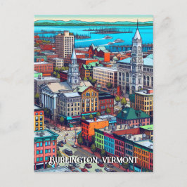 Cartão Postal Burlington, Arte de Estilo de Quadrinhos Vermont