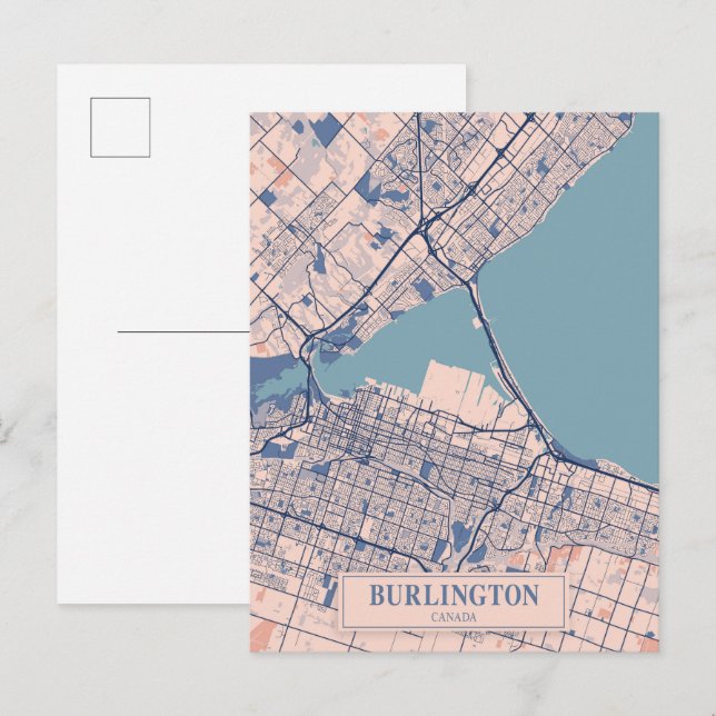 Cartão Postal Burlington Canadá Mapa da Cidade Ventilada Viagem (Frente/Verso)