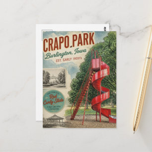 Cartão Postal Burlington, Iowa Crapo Park Deslize Vermelho Retro