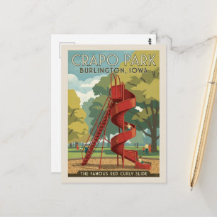 Cartão Postal Burlington, Iowa Crapo Park Deslize Vermelho Retro