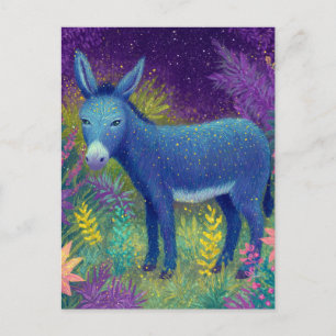 Cartão Postal Burrinho Azul Roxo Bonito Lindo