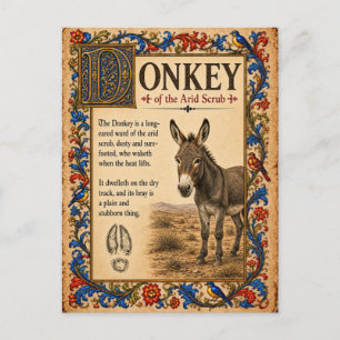 Cartão Postal Burro, Arte do Bestiário Medieval