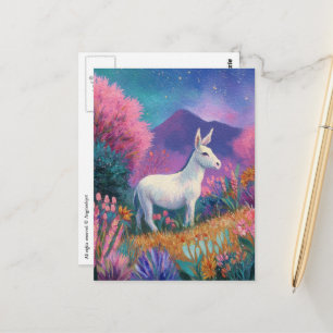 Cartão Postal Burro Branco Fofo nas Montanhas