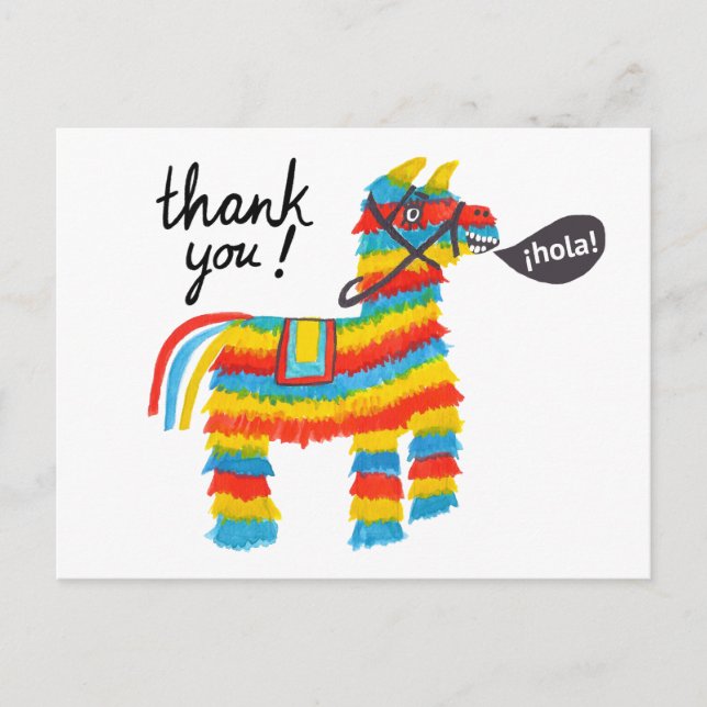 Cartão Postal Burro de Piñata Colorido Agradece THANK YOU (Frente)