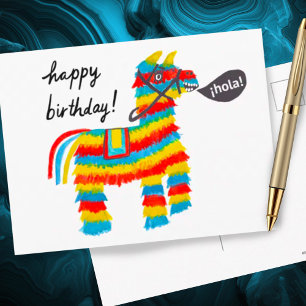 Cartão Postal Burro de Piñata de Aquarela Colorida FELIZ ANIVERS