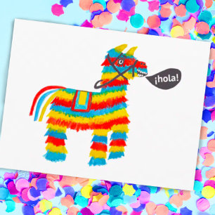Cartão Postal Burro Piñata Colorido em Aquarela