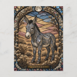 Cartão Postal Burro, Vidro Pintado Flor Seca