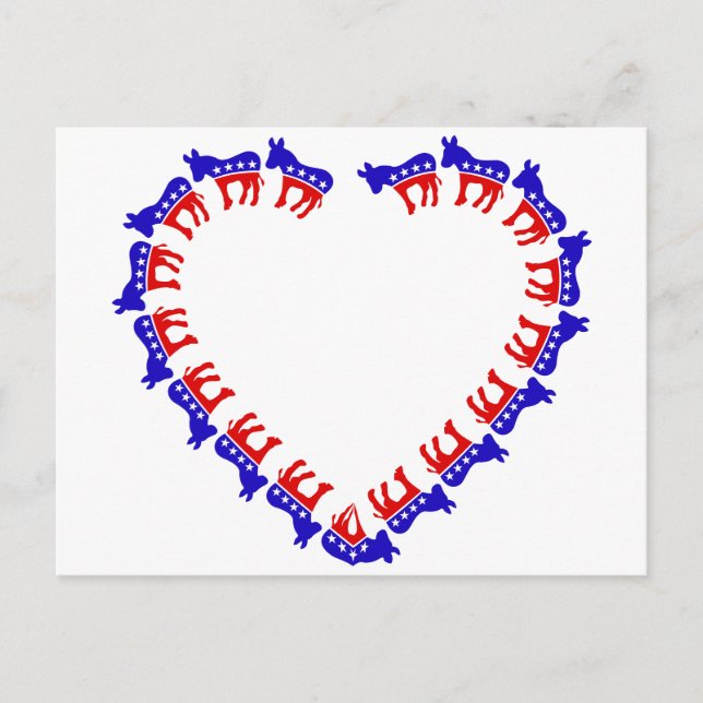 Cartão Postal Burros democratas em um coração (Frente)