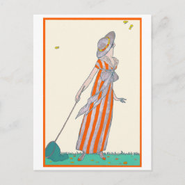 Cartão Postal Buscando borboletas George Barbier Moda Francesa