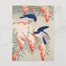 Bush e Fly Catchers na Neve por Ohara Koson