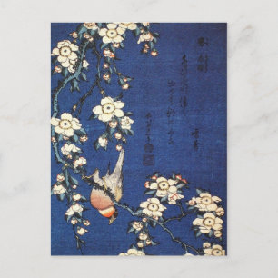 Cartão Postal Bush Warbler japonês e Cherry chorando (Hokusai)