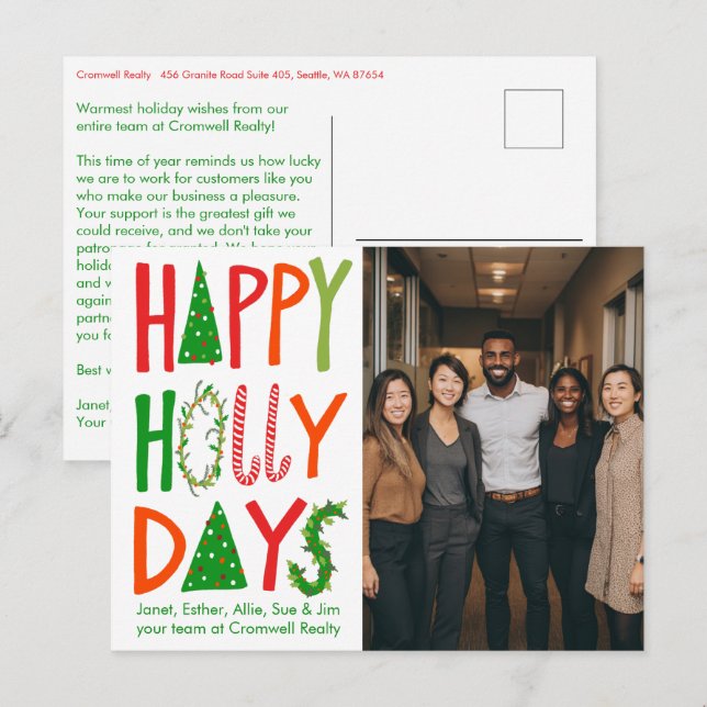 Cartão Postal Business Corporate Christmas Holiday CUSTOM Photo  (Frente/Verso)