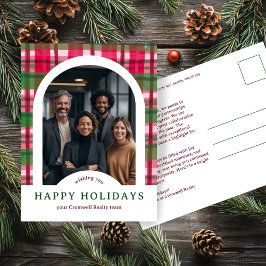 Cartão Postal Business Corporate Holiday Plaid CUSTOM Arch PHOTO