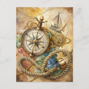 Cartão Postal Bússola Vintage Náutica Velela Aventura no Oceano