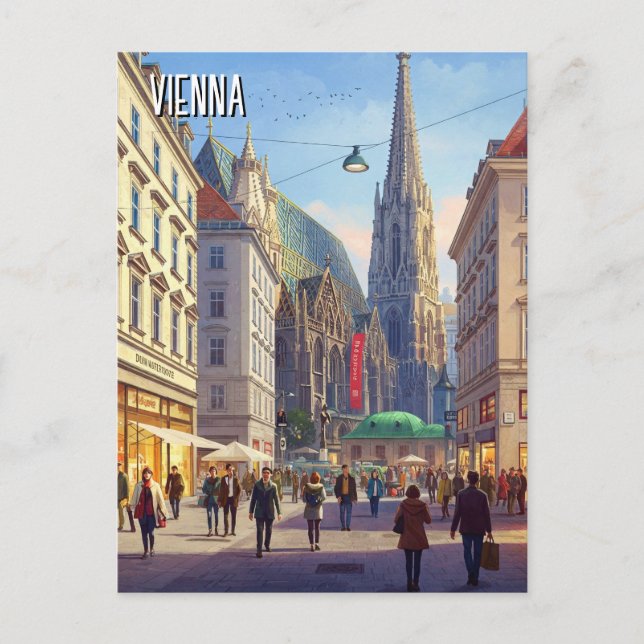 Cartão Postal Busy Street Stephansplatz Viena Áustria Viagem (Frente)