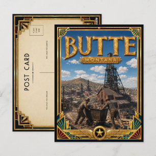 Cartão Postal Butte Montana Arte Deco Vintage Idade Dourada