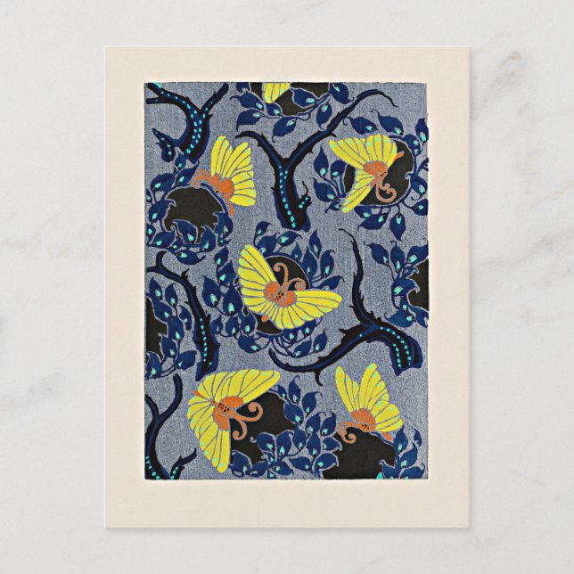 Cartão Postal Butterfly Pochoir, padrão art nouveau (Frente)