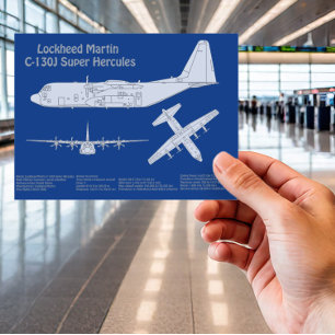 Cartão Postal C-130 Hércules - Planos de Impressão Blueprint de 