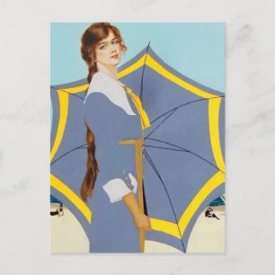 Cartão Postal C Coles Phillips “Guarda-Chuva de Praia” Garota Fa