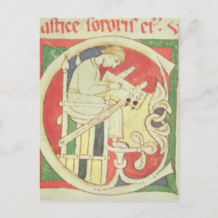 Cartão Postal "C" inicial historiado que representa um monge