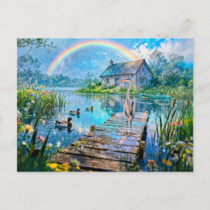 Cartão Postal Cabana Arco-íris com Patos, Garça e Córrego da Flo