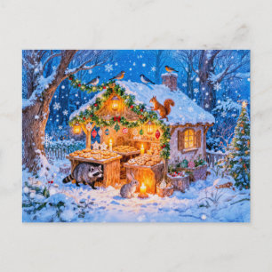 Cartão Postal Cabana de Pão de Mel na Neve