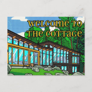 Cartão Postal Cabana Florestal de Arte Pop Moderna de Meados do