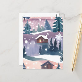 Cartão Postal Cabana na Montanha Nevada Aquarela
