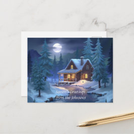 Cartão Postal Cabana Pacífica na Floresta de Inverno