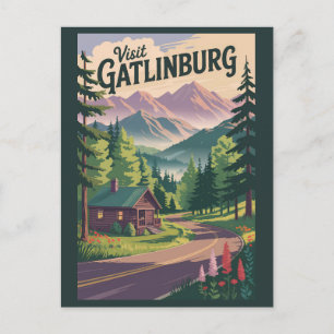 Cartão Postal Cabanas Gatlinburg Tennessee Viagem Arte Vintage